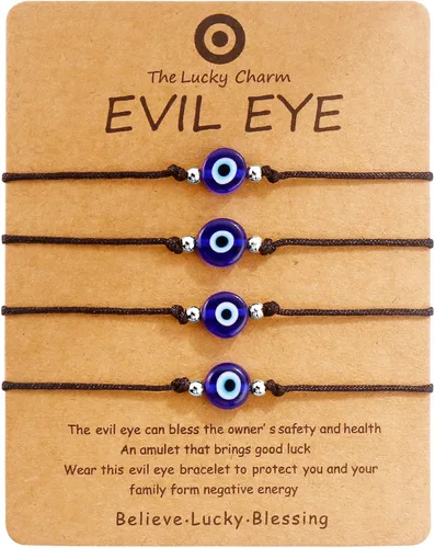 Miniatura 11 de SUMMER LOVE Paquete de Pulseras de Mal de Ojo Juego de 4 Tobilleras Cordón Negro Rojo Protección de la Suerte Pulseras Ajustables Hechas a Mano