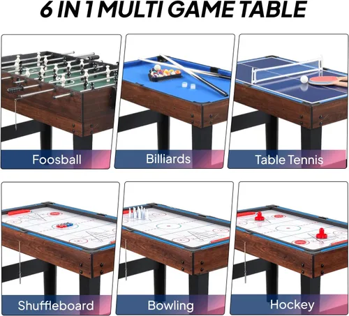 Miniatura 6 de PEXMOR Mesa de juego múltiple 6 en 1 para adultos, mesa combinada para sala de juegos, juego de mesa de juego de 48 pulgadas