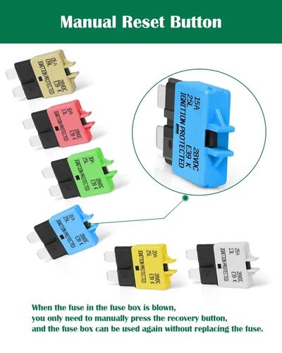 Miniatura 3 de LENKRAD Fusible reiniciable automotriz 5A, 10A, 15A, 20A, 25A, 30A, ATC, ATO, surtido de fusibles de reinicio manual para automóvil, disyuntor