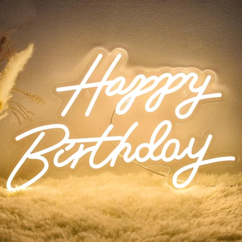 Letrero de neón de feliz cumpleaños para decoración de pared, letrero con luz LED de feliz cumpleaños, luz de neón regulable alimentada por USB para