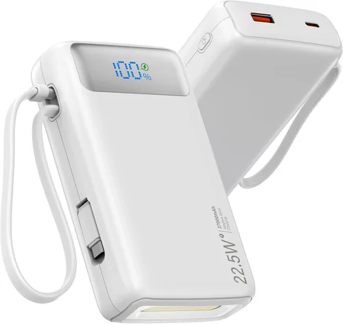 Miniatura 10 de Cargador portátil, 27000 mAh 22.5 W, cargador de batería de carga rápida con cable integrado, batería USB C con pantalla LED / luz flash, cargador