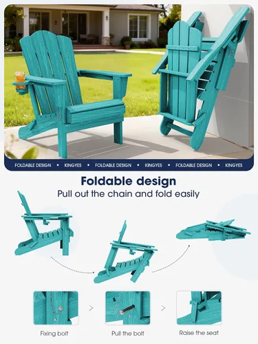 Miniatura 5 de KINGYES Silla plegable Adirondack, sillas de patio HDPE para todo clima, silla de césped con textura de madera para junto a la piscina, patio Aruba