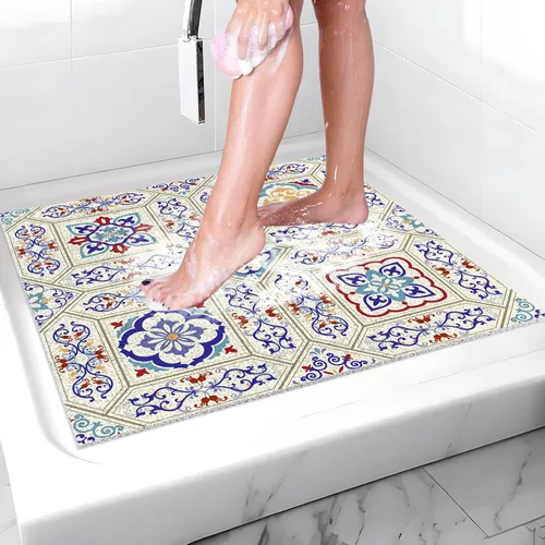 Tapete de ducha antideslizante de 20 x 20 pulgadas, esponja de PVC para masaje, segura, antideslizante, cuadrado, tapete de baño de ducha suave y