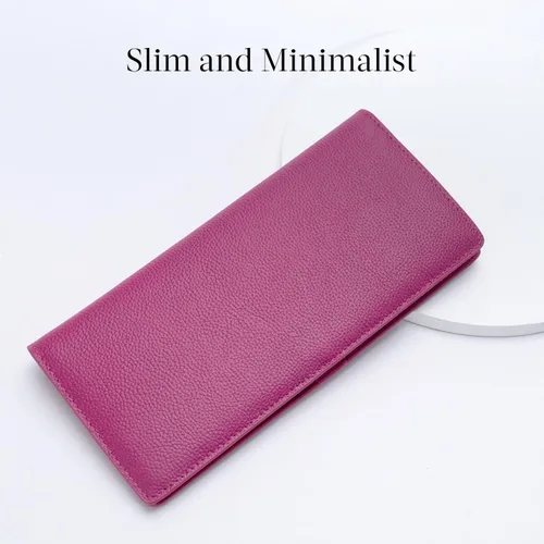 Miniatura 2 de Bveyzi Billeteras de cuero ultrafino con bloqueo RFID para tarjetas de crédito, billetera plegable para mujer, Rosa encendido