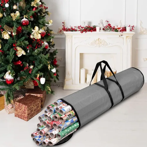 Miniatura 3 de ProPik Bolsa de almacenamiento de papel de regalo, organizador de papel de regalo, paquete de 2 unidades para almacenar hasta 48 rollos de 40 Gris