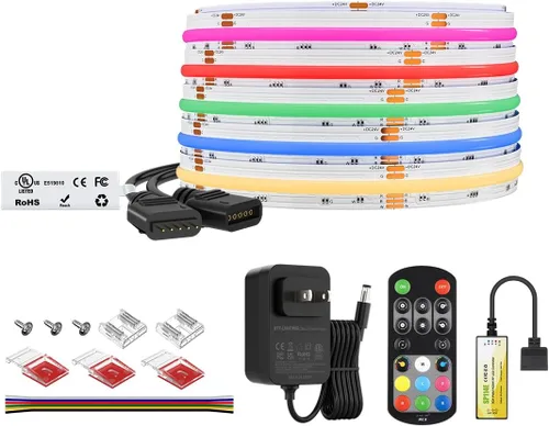 Miniatura 10 de BTF-LIGHTING Tira de LED FCOB COB RGBW 4000K Flexible Kit de Luz Uniforme de Alta Densidad Certificada UL DC12V Control Remoto RF de 16.4 Pies 12mm