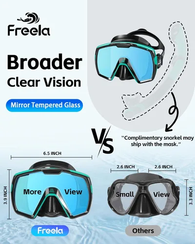 Miniatura 6 de Freela Adult Snorkel Diving Mask with Nose Cover, Tempered Glass Anti Fog Waterproof 180° Panoramic Wide View Scuba Free Diving Goggles for Men Women
