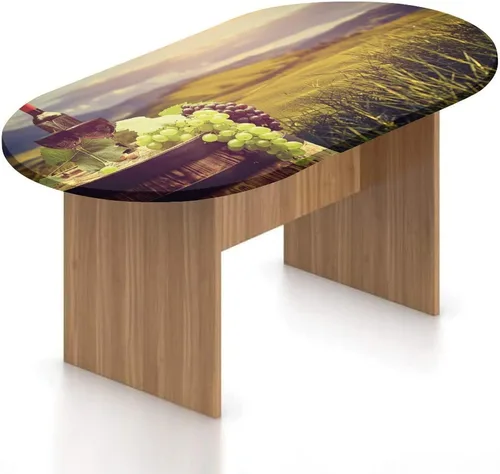 Miniatura 9 de Mantel ajustable ovalado, con bordes elásticos de poliéster, mantel de mesa con estampado gourmet francés, se adapta a mesas ovaladas de hasta 36 x