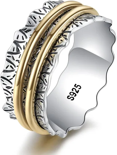 Anillo giratorio de plata de ley 925 banda para la ansiedad alivio de la presión oxidación joyería casual regalos para mujeres niñas hombres y niños