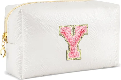 Miniatura 98 de URSKYTOUS Regalos para niñas, bolsa de maquillaje con inicial, bolsa de cosméticos personalizada con cremallera, bonita bolsa de aseo de viaje, Azul