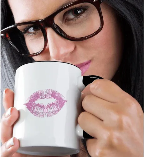 Miniatura 2 de 3dRose Girly Pink Kiss Lips 15oz Two-Tone Black Mug