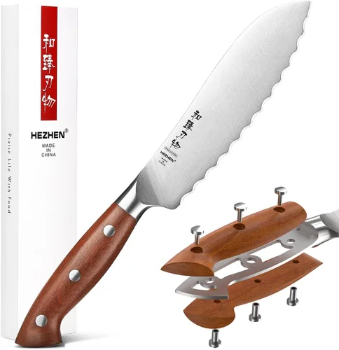 Miniatura 12 de HEZHEN Juego de 8 piezas de cuchillos de cocina con bloque, juego de cuchillos de acero alemán DIN 1.4116 con bloque y afilador, tijera de cocina