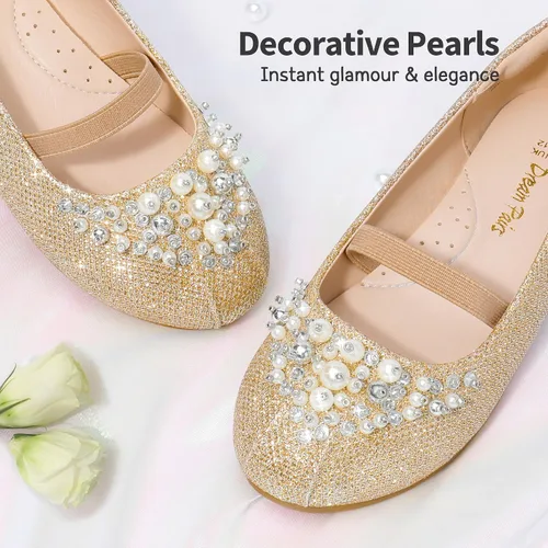 Miniatura 4 de DREAM PAIRS Zapatos de ballet planos con flores para niñas, Mary Jane, zapatos planos de bailarina para vestido de diariobodafiesta