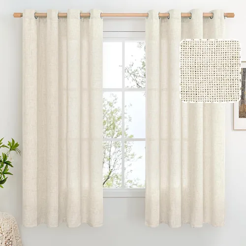 Miniatura 39 de BGment Cortinas de Lino Beige de 63 Pulgadas de Largo 2 Paneles - Tratamientos para Ventanas con Textura de Arpillera Filtrantes de Luz Cortinas