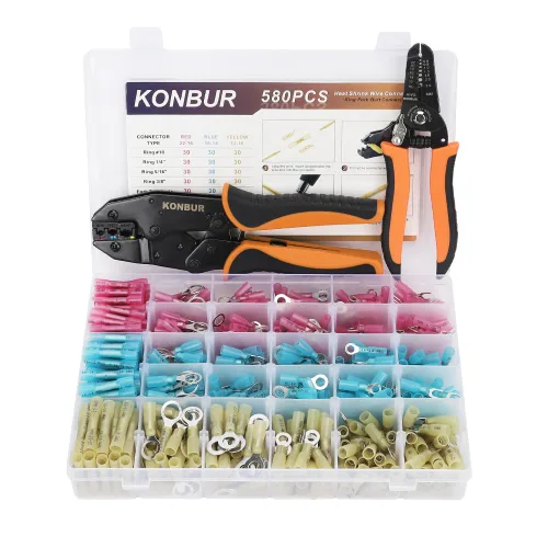 Miniatura 7 de 620 conectores de alambre termorretráctiles – Kit de terminales eléctricos aislados – Surtido de conectores de crimpado automotriz marino
