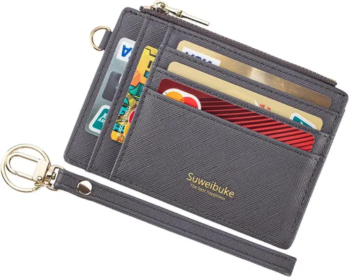 Miniatura 8 de Cartera delgada para mujer con bloqueo RFID para tarjetas de crédito, porta tarjetas tipo pulsera con cremallera para identificación, cartera