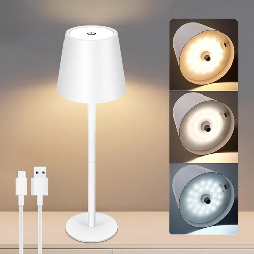 Miniatura 9 de Lámpara de mesa inalámbrica de metal, lámpara de batería recargable de 5000 mAh con 3 secciones de altura ajustable (8.8 a 20 pulgadas), control