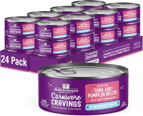 Stella & Chewy's Carnivore Cravings Purrfect Paté - Alimento húmedo prémium sin granos para gatos, receta de atún y calabaza, alto en proteínas con