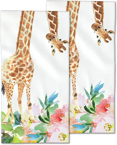 Paquete de 2 toallas de mano para baño, divertidas toallas decorativas de jirafa con flores, toallas suaves altamente absorbentes para baño, playa,