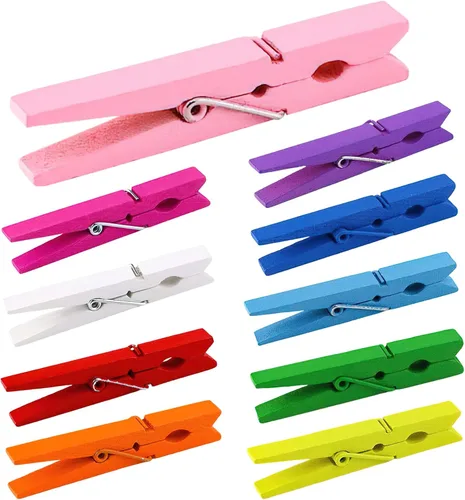 Pinzas para ropa, Pinzas para ropa de colores 50 piezas 2.9" Madera natural de abedul, agarre fuerte, pinzas para ropa coloridas, pinzas para ropa