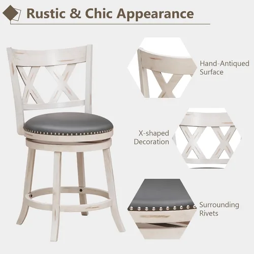 Miniatura 6 de COSTWAY Juego de 2 taburetes de bar para isla de cocina, taburetes giratorios de altura de mostrador sin brazos de 25.5 pulgadas con asiento