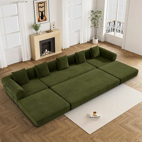 Miniatura 11 de DAMAIFROM Sofá cama convertible con almohada cilíndrica, sofá cama plegable de pana con marco de forma fija, sofá modular de suelo para sala de Beige