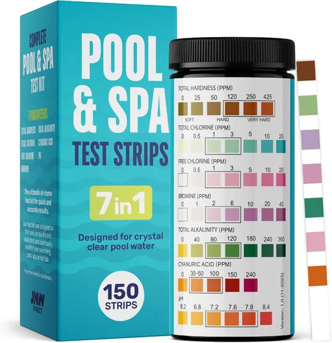 JNW - Tiras de prueba de piscina 7 en 1, 150 tiras de prueba rápidas y precisas para agua de piscina, tiras de prueba de spa para bañera de