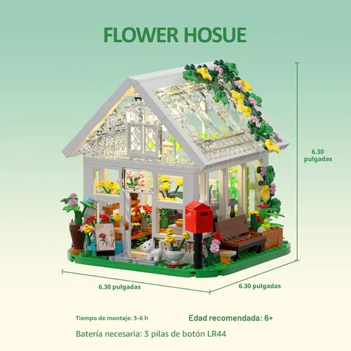 Miniatura 6 de Juego de construcción de casa de flores, juguete creativo de jardín con luz LED, construye un modelo de invernadero, gran regalo para amigos o niñas