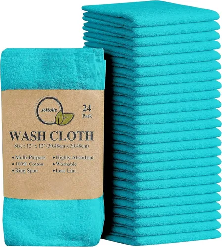 Miniatura 14 de Paquete de 24 paños 100 % algodón (12 x 12 pulgadas), suaves, altamente absorbentes, toallas para la cara, paños de lavado para la cara, hilado