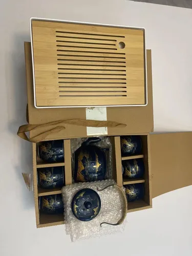 Miniatura 2 de Juego de té japonés, juego de té esmaltado negro en caja de regalo con 1 tetera, 1 colador de té, 1 bandeja de té y 6 tazas de té. Juego de té ideal