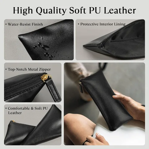 Miniatura 3 de Estuche para lápices MROCO Bolso negro para lápices Estuche de cuero PU para bolígrafos Pequeña bolsa con cremallera para lápices, bolígrafos