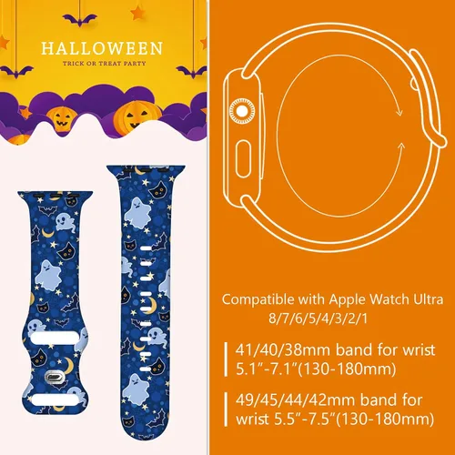 Miniatura 2 de Correa de reloj de Navidad para Halloween compatible con Apple Watch Band de 1.496 in, 1.575 in, 1.614 in, 1.654 in, 1.732 in, 1.772 in, iWatch