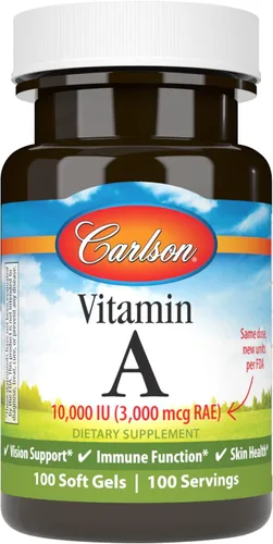 Carlson - Vitamina A, 10000 UI (3000 mcg RAE), Visión Health, 100 cápsulas blandas