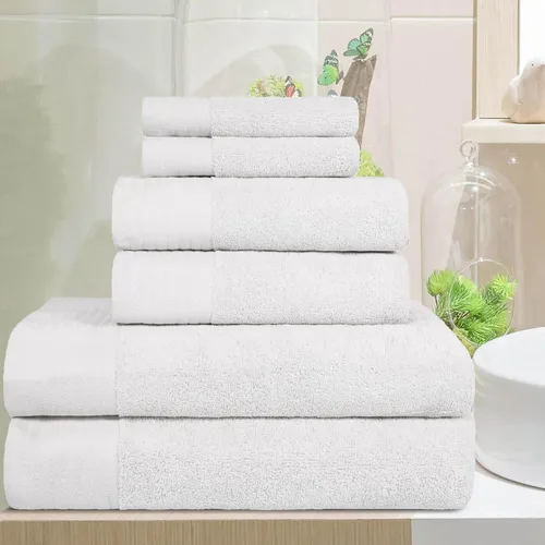 Miniatura 43 de Superior Juego de 6 toallas de 100% algodón egipcio de 500 GSM, 6 piezas, 2 caras, 2 manos, 2 toallas, ideal para baño, cocina o playa, de secado