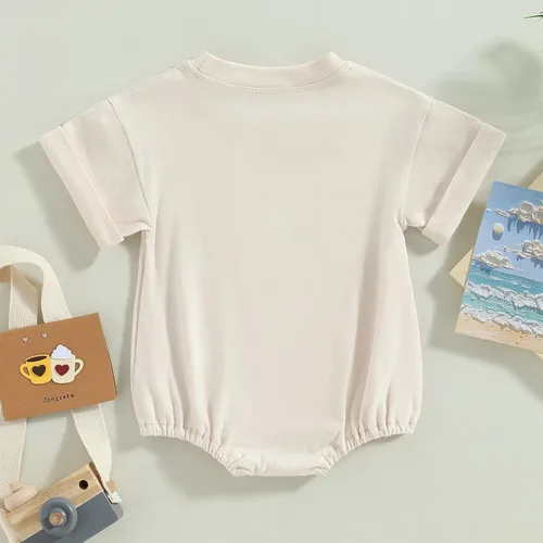 Miniatura 4 de AEEMCEM Unisex Baby Boy Girl Solid Color Short Sleeve Bubble Romper Oversized T-Shirt Romper Bodysuit Top Summer Clothes