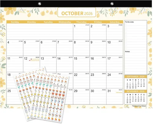 Calendario de Escritorio 2026-2027, Calendario Mensual Grande de Escritorio Mokani 2026 (Ene.2026 a Jun.2027) 17"x12" con Cubierta de Plástico, Días