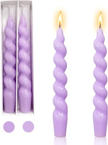 Velas cónicas en espiral color morado, 7 pulgadas, velas cónicas cortas y cónicas para cena, velas trenzadas de lavanda para vacaciones, bodas,