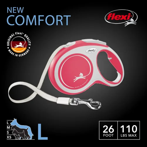 Miniatura 2 de FLEXI Correa retráctil para perros grandes de hasta 110 libras a 26 pies, rojo/pastel, correa para caminar sin enredos con freno con una sola mano