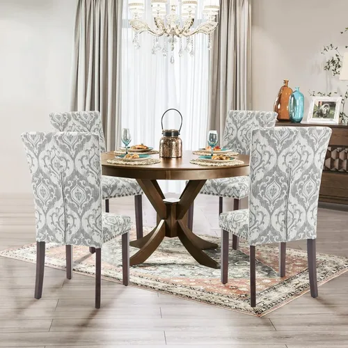 Miniatura 9 de Juego de 2 sillas tapizadas color beige para comedor – Sillas de cocina estilo granja con respaldo alto, patas de caucho sólido, asiento de espuma