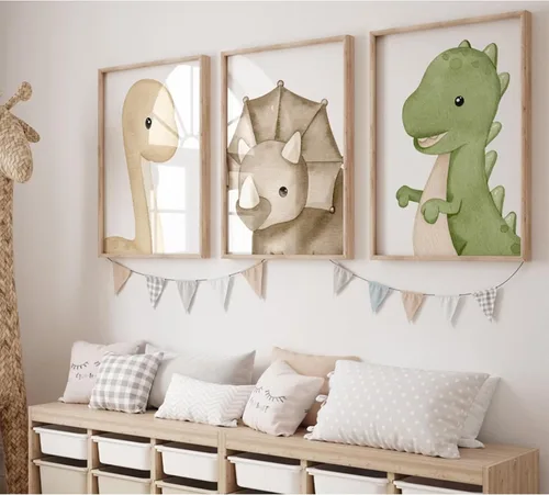 Miniatura 13 de Arte de pared de dinosaurio para habitación de niños, lienzo para decoración de pared de dinosaurio para niños, arte de pared de guardería