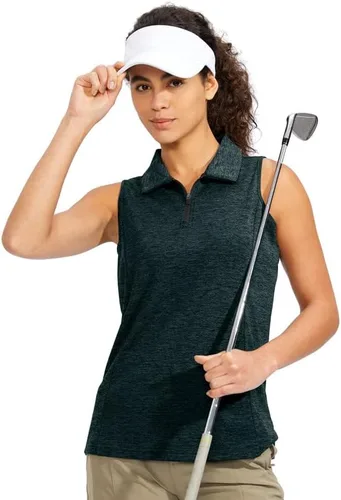 Miniatura 3 de Viodia Camiseta de golf sin mangas para mujer, con cremallera, de secado rápido, camisetas polo para mujer, ropa de golf