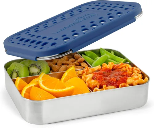 Miniatura 12 de Contenedor de comida con 3 secciones LunchBots Bento Trio, grandes, para niños y adultos., Puntos verdes