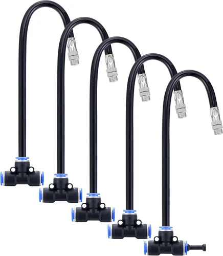 Paquete de 5 boquillas de nebulización de latón con manguera integrada de 16 pulgadas para sistema de enfriamiento por nebulización, rotación