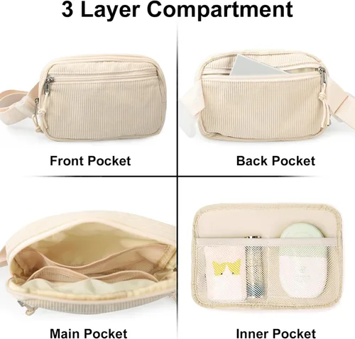Miniatura 6 de Riñonera cruzada pequeña para mujeres y hombres, bolsa cruzada para deportes, viajes, correr, entrenamiento casual, pana beige-rosa A, A