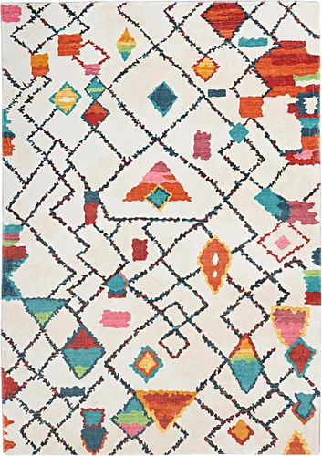 Linon Painterly Binley - Alfombra decorativa de conejo sintético suave de 3 x 5 pies, color marfil y multicolor