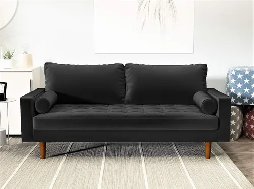 Miniatura 8 de Container Furniture Direct Womble - Asiento tapizado de terciopelo moderno de mediados de siglo con almohadas de cojín, sofá, color azul