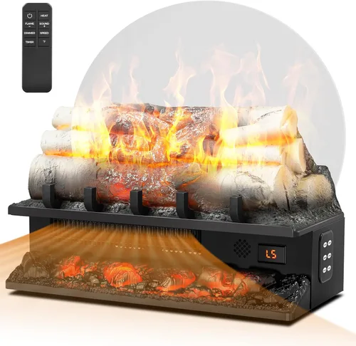 Juego de troncos de chimenea eléctrica independiente de 21 pulgadas con sonido de crepitación, inserto de chimenea calentador con temporizador de