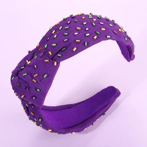 Miniatura 5 de Diademas de Mardi Gras - Diadema anudada de color morado, verde, amarillo, para cumpleaños, diadema, terciopelo ancho, turbante para mujeres
