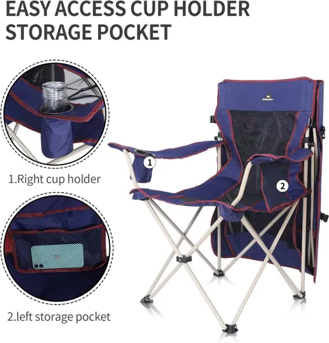 Miniatura 4 de Silla de camping con toldo – Silla de playa con sombra para uso al aire libre, parasol ajustable, soporte para tazas, bolsillos laterales – Silla