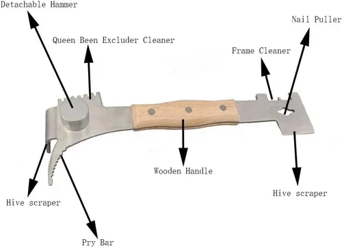Miniatura 4 de AukBeeFun Herramientas de colmena de acero multiusos con mango de madera y herramienta de raspador de colmena de abejas con 7 funciones Equipo